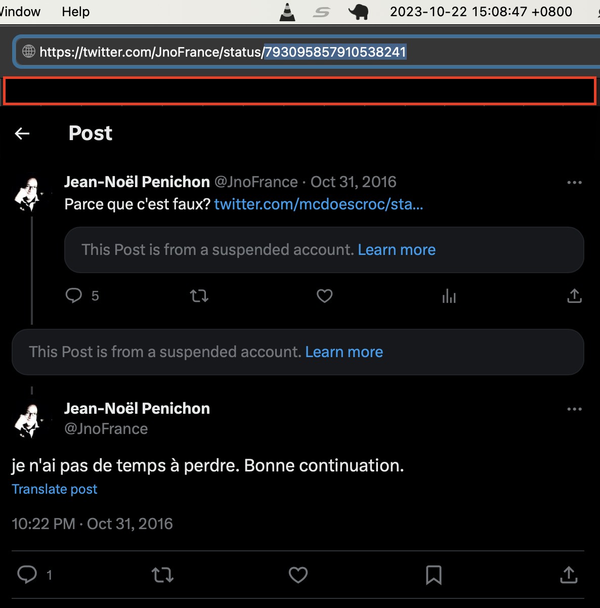 Comparaison de la biographie Twitter de Penichon en 2023