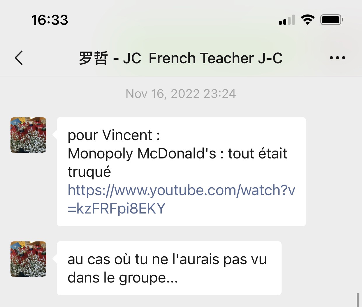 Message de Jean-Christophe Voyer, 16 novembre 2022